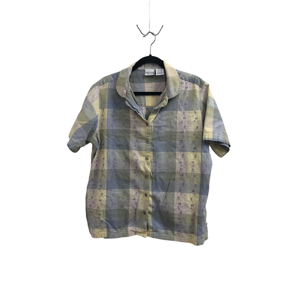 Shirt‎ Plaid Cottagecore Bobbie Brooks Woman 18W/20W Pastel Embroidered Cotton